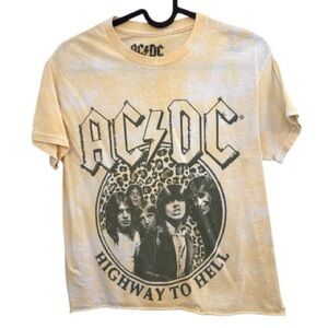 Hybrid & Company AC/DC Logo Tee - Pale Yellow with Black Print Size Small